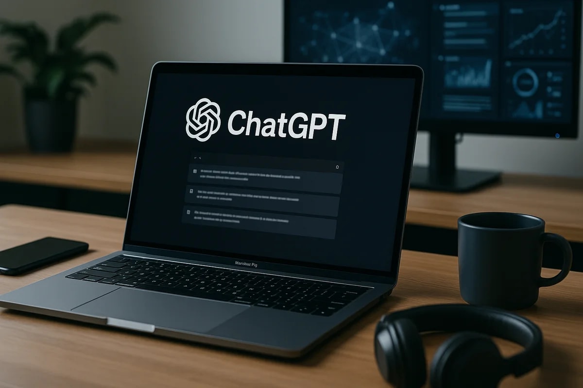 Portátil moderno mostrando ChatGPT en la pantalla