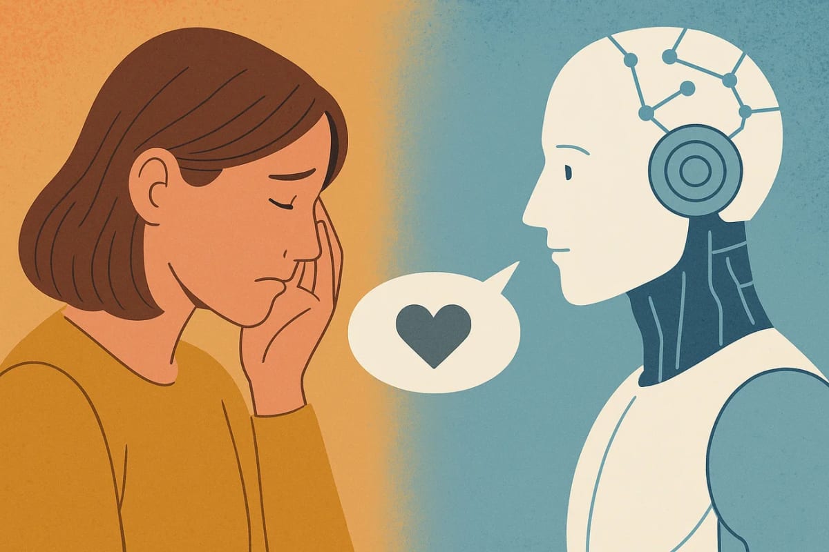 Ilustración que representa la empatía entre un ser humano y una inteligencia artificial
