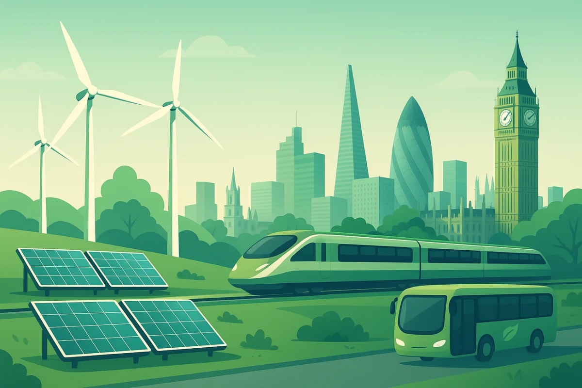 Ciudad sostenible del Reino Unido con tren eléctrico