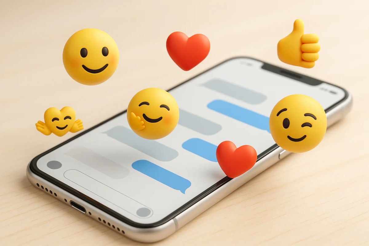 Emojis flotando sobre la pantalla de un smartphone