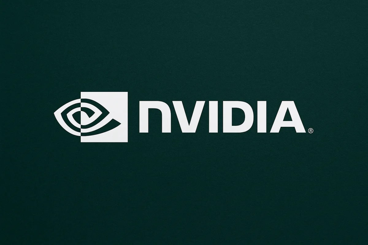 Logo de NVIDIA y texto en gran tamaño sobre fondo moderno