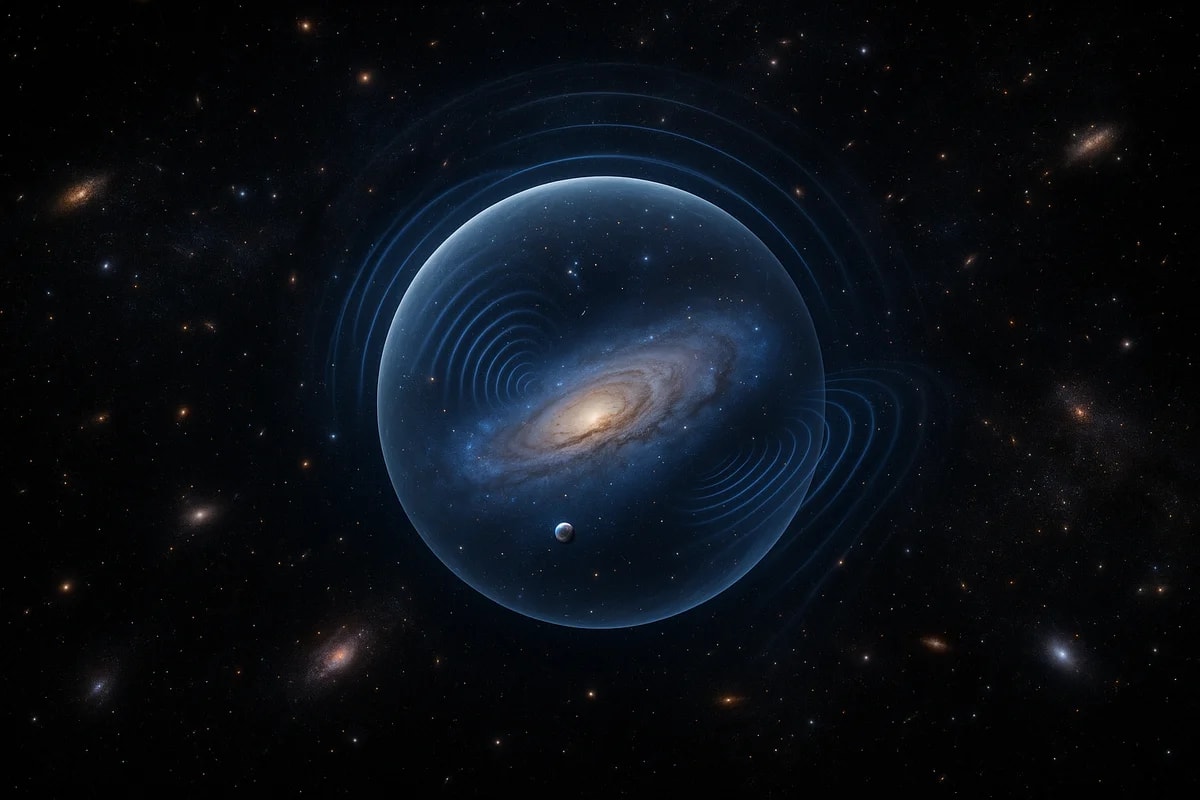 Ilustración conceptual de la Vía Láctea en el centro de una burbuja o vacío cósmico