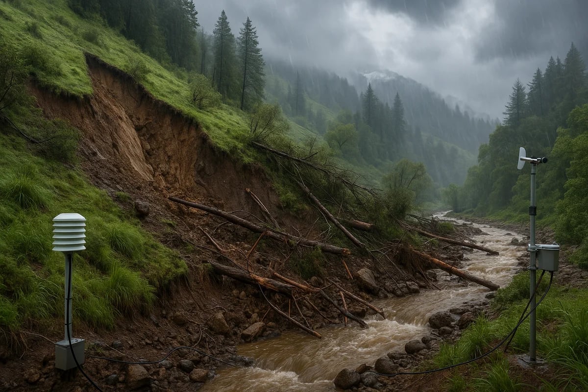 Deslizamiento de tierra en una ladera boscosa
