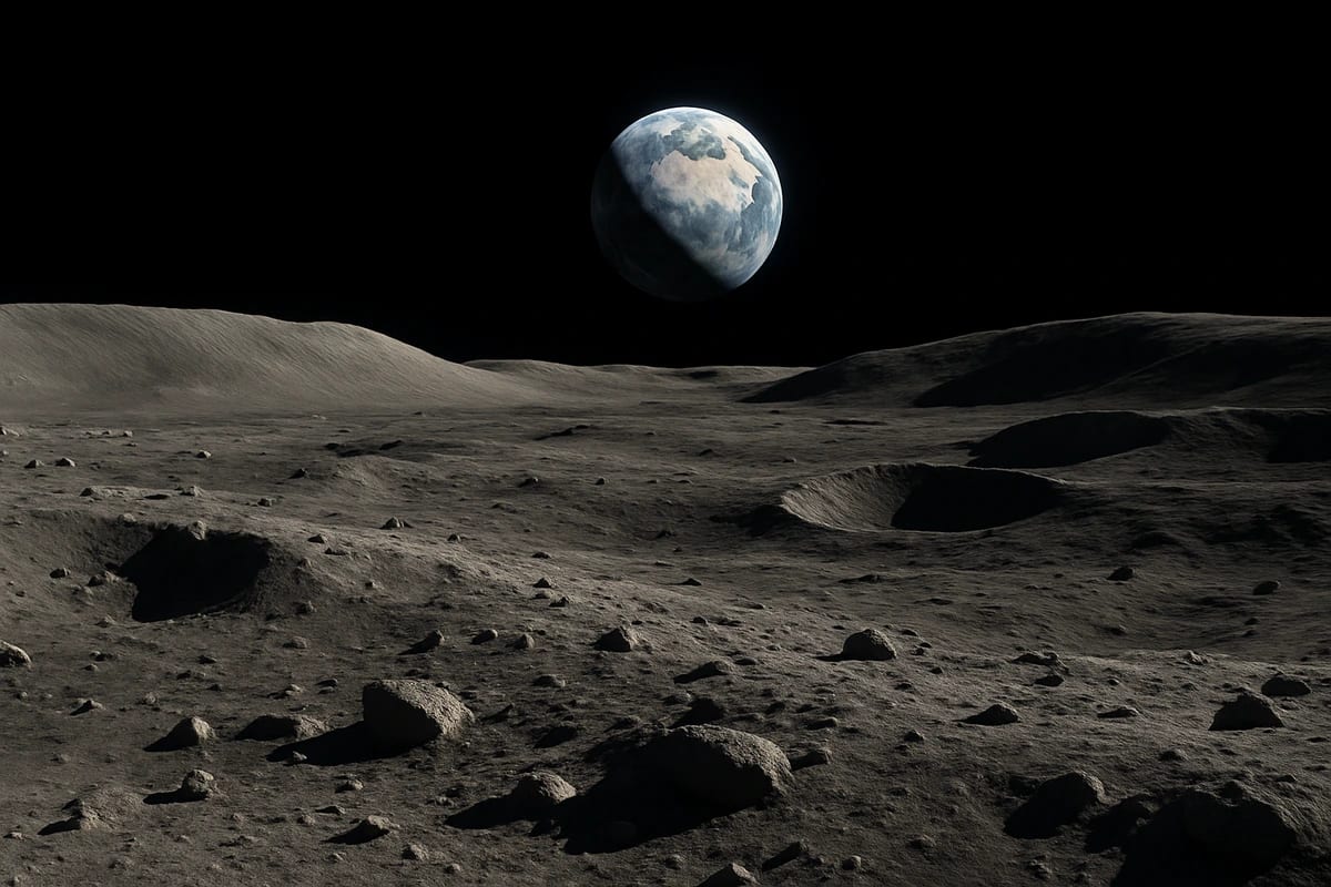 Paisaje hiperrealista de la superficie lunar