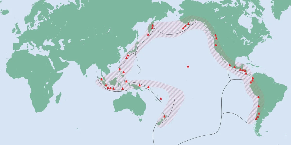 Mapa global del Anillo de Fuego del Pacífico