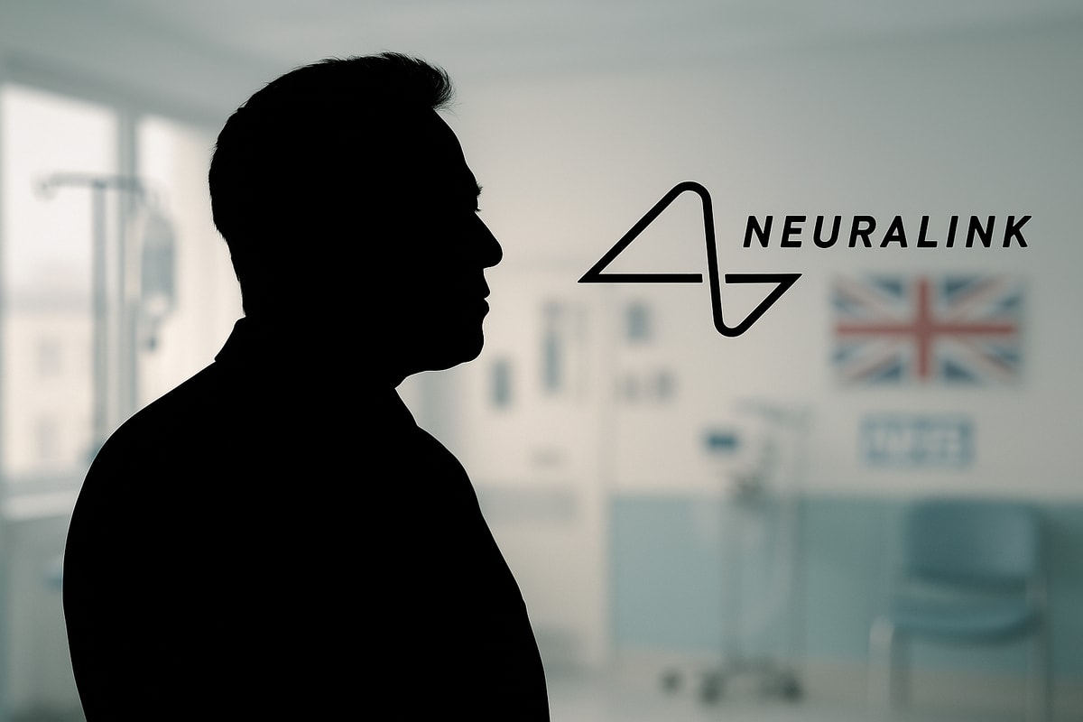 Silueta negra de Elon Musk junto al logo de Neuralink