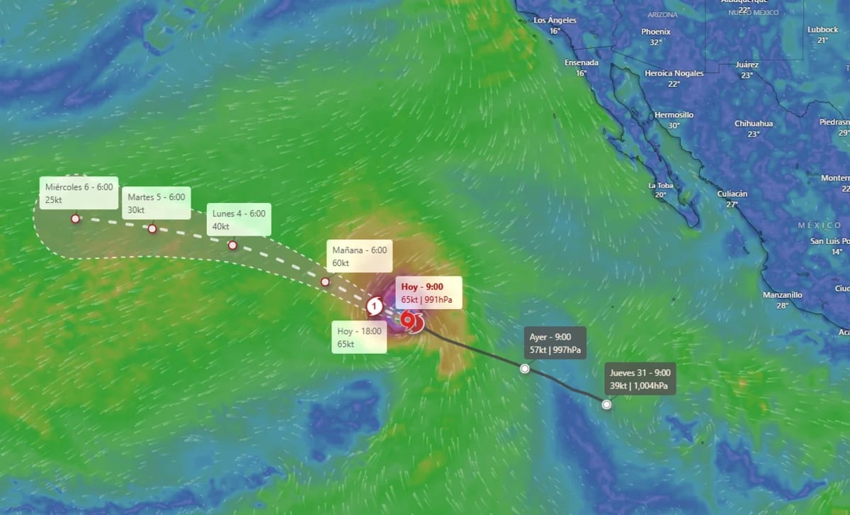 Trayectoria prevista del huracán Gil en el Pacífico oriental según modelos meteorológicos