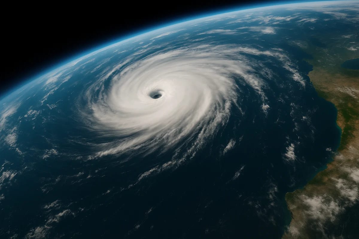 Un tifón con su ojo perfectamente definido sobre el océano, visto desde el espacio