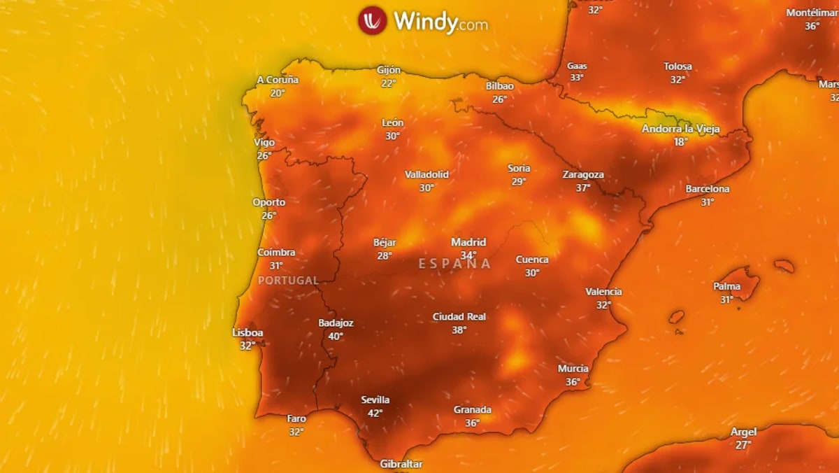 Mapa de calor de España para el miércoles 13 con temperaturas máximas destacadas en varias regiones