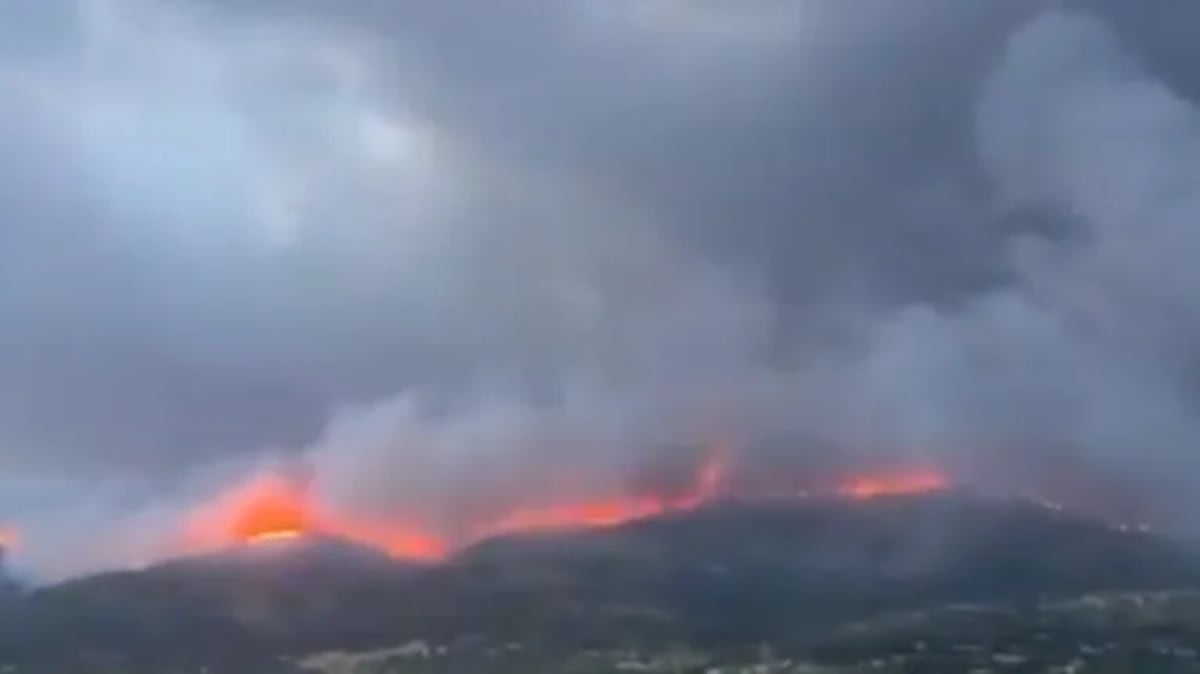 Incendio forestal en la sierra de Extremadura con intensas llamas y humo denso