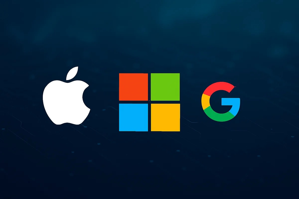 Logos de Apple, Microsoft y Google como las tres marcas más valiosas del mundo en 2025