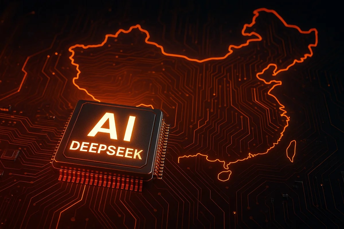 Ilustración futurista de DeepSeek V3.1 con soporte a chips chinos