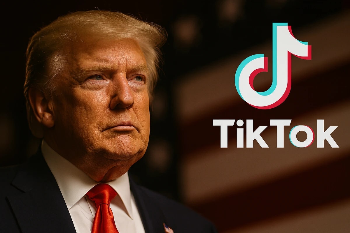 Donald Trump junto al logotipo de TikTok