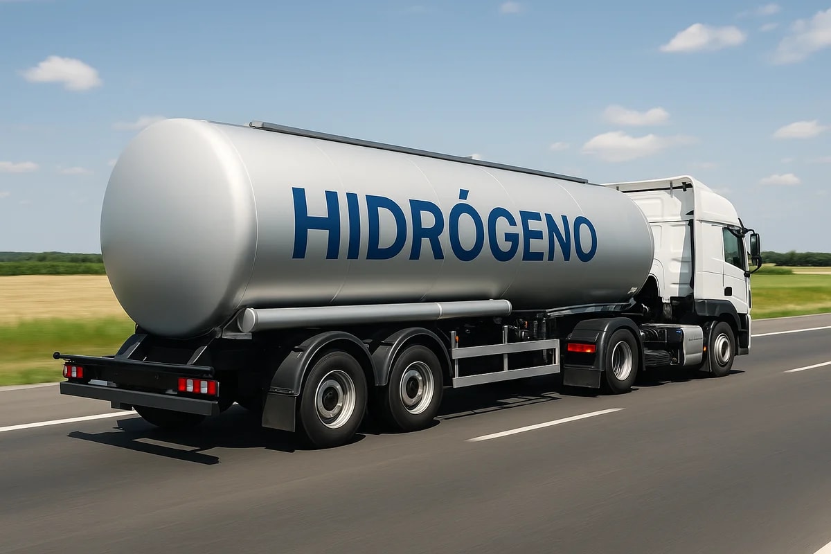 Camión cisterna en carretera transportando hidrógeno