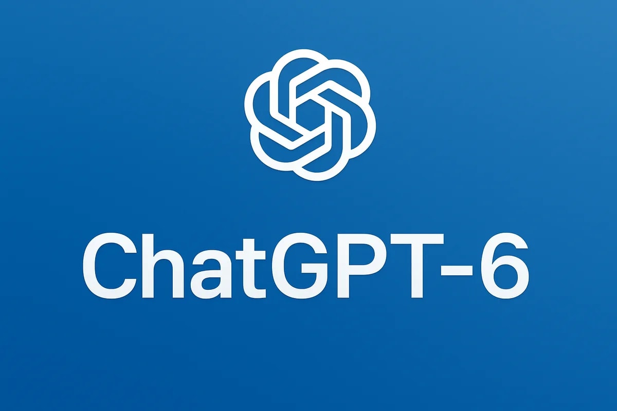 Logo de OpenAI sobre fondo azul con el texto ChatGPT-6