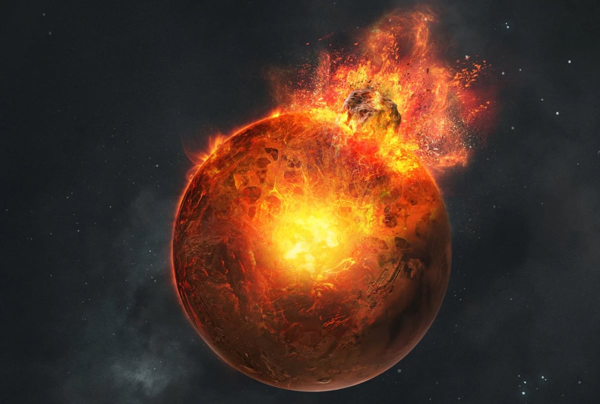 Ilustración de Marte con magma y estructuras internas antiguas