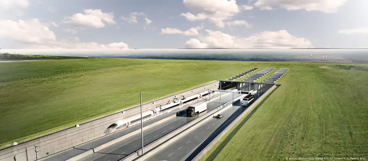 Ilustración del túnel Fehmarnbelt en el lado danés en Rodbyhavn