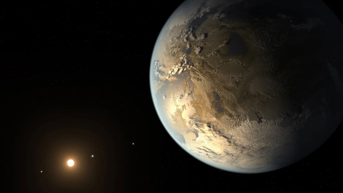 Ilustración artística del exoplaneta rocoso Kepler-168b situado en la zona habitable de su estrella