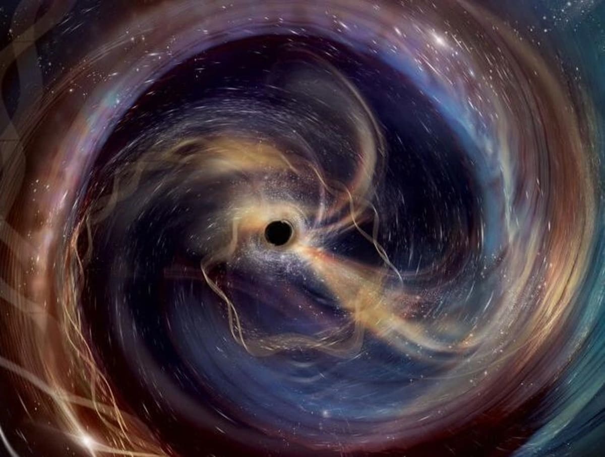 Representación artística de un agujero negro giratorio y resonante