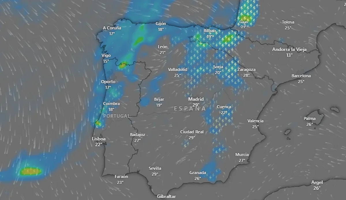 Mapa meteorológico de España con previsión de lluvias y descenso de temperaturas