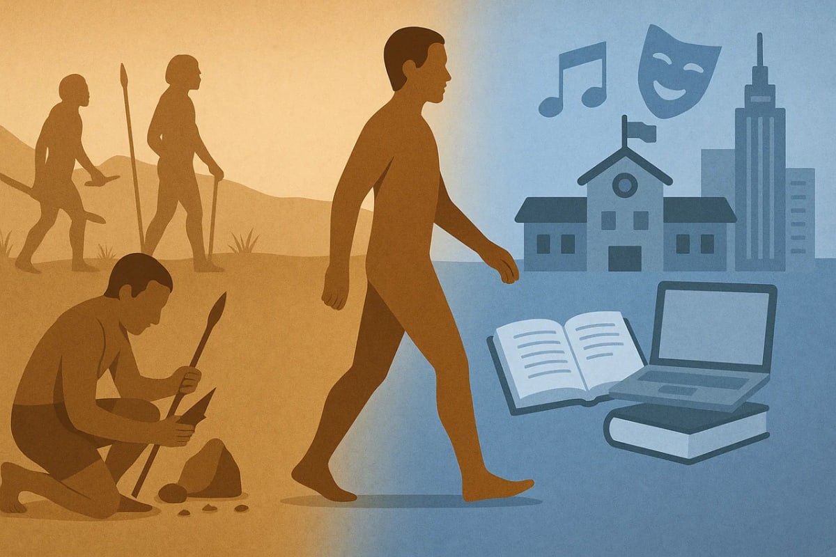 Evolución humana de lo primitivo a lo cultural y tecnológico