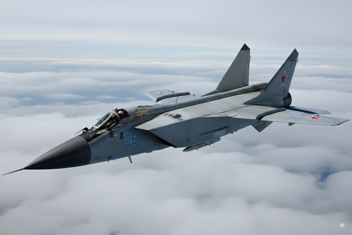 Caza ruso MiG-31 en pleno vuelo