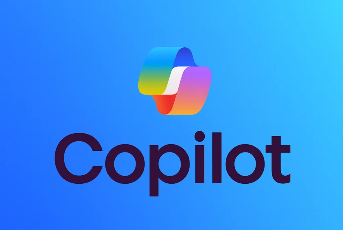 Logotipo de Copilot en gran tamaño sobre un fondo azul degradado