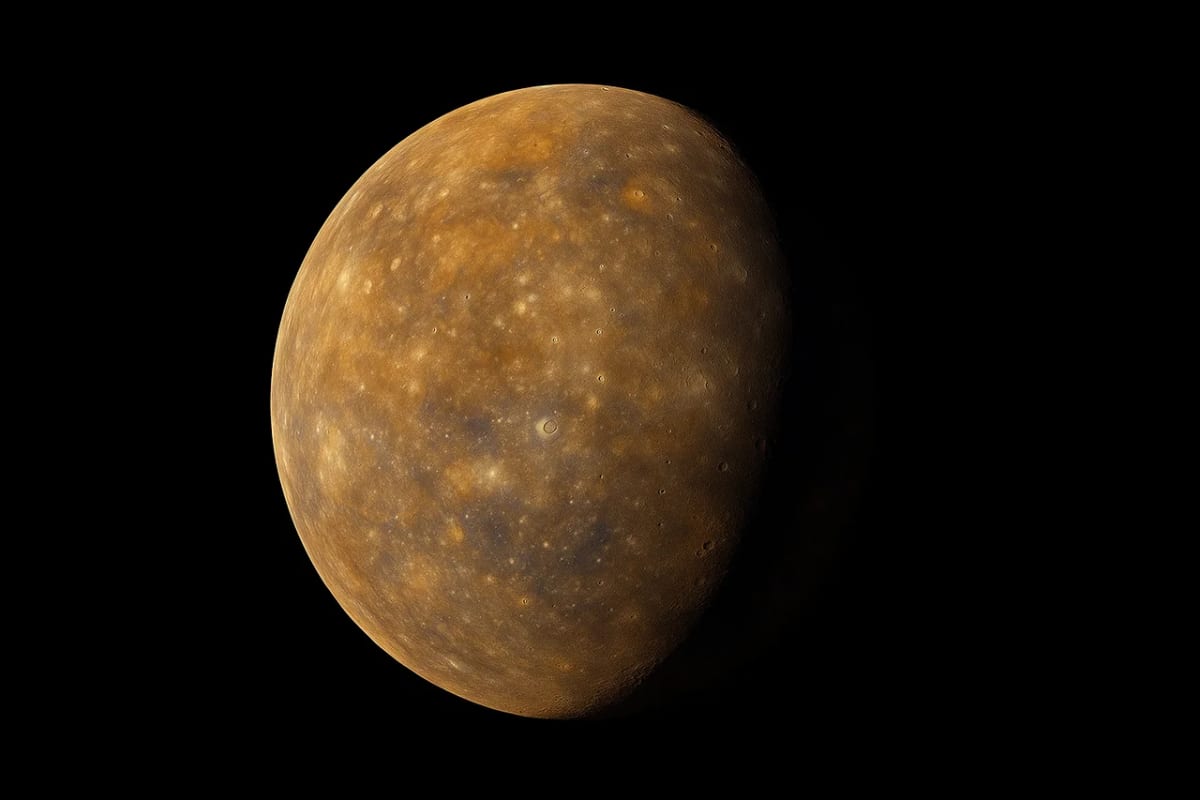 Mercurio, el planeta más cercano al Sol, mostrando su superficie rocosa y llena de cráteres en tonos grises y anaranjados