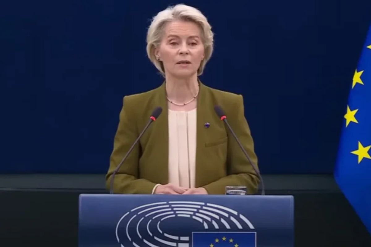 La presidenta de la Comisión Europea Ursula von der Leyen ofrece un discurso