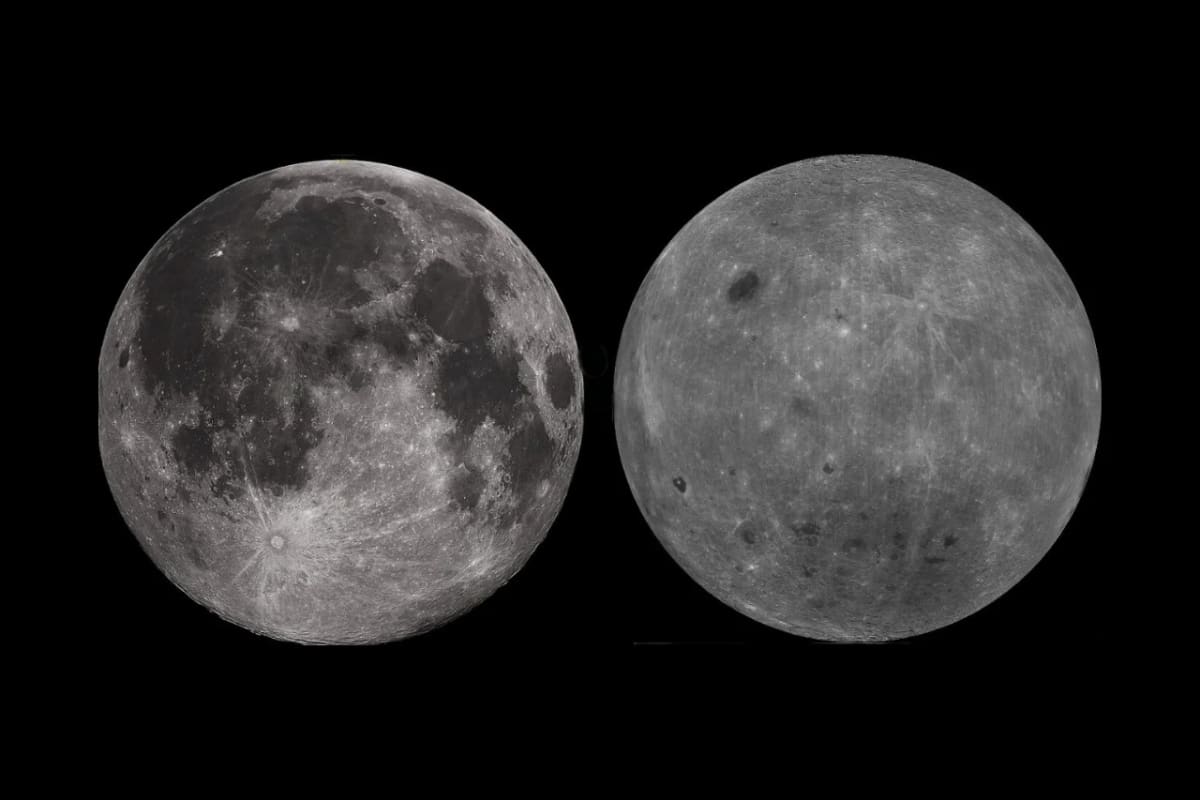 Comparación del lado cercano y lejano de la Luna en imágenes de la misión Clementine de la NASA