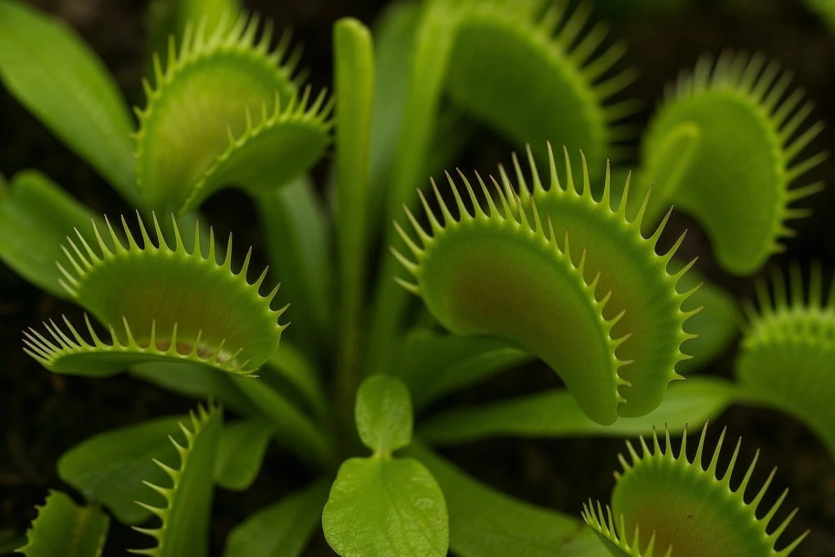 Trampas verdes de una Venus atrapamoscas abiertas
