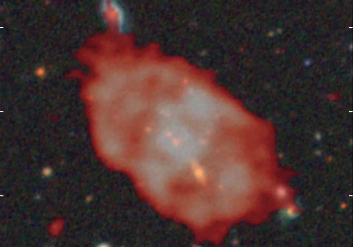 Imagen combinada del ORC RAD J131346.9+500320 con datos ópticos y de radio