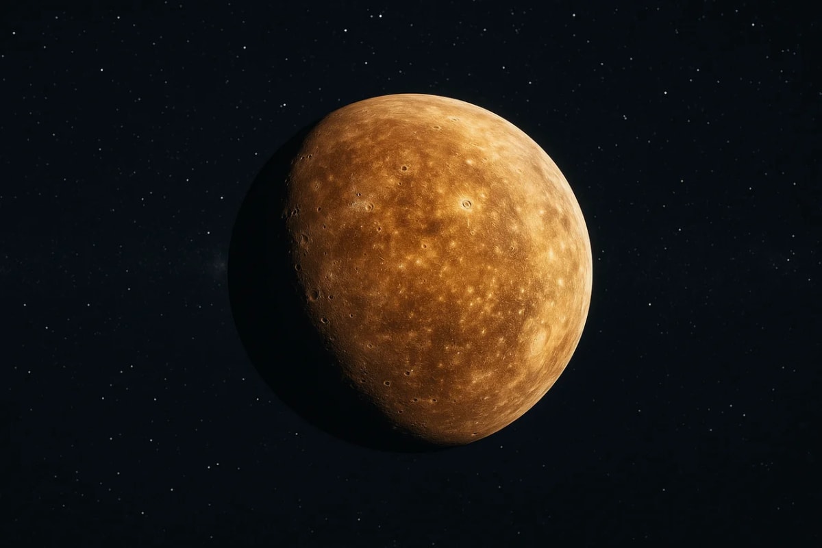 Planeta Mercurio visto en el espacio, mostrando su superficie gris y llena de cráteres iluminada por la luz solar