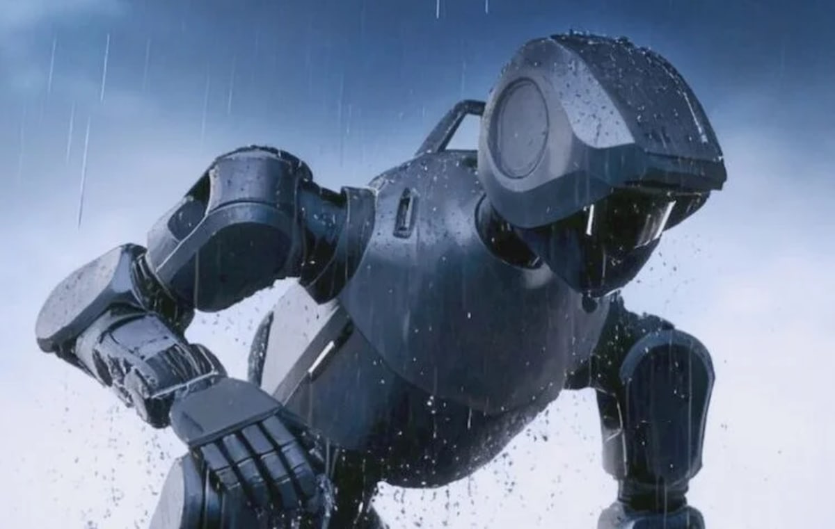 Robot humanoide DR02 de Deep Robotics funcionando bajo la lluvia