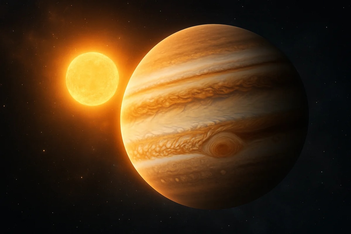 Ilustración de un Júpiter cálido orbitando cerca de su estrella