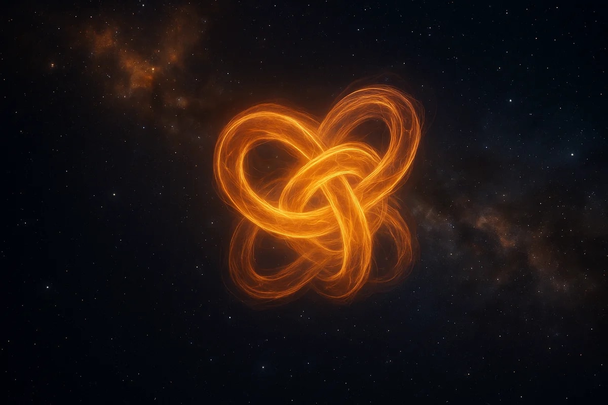 Representación artística de un nudo energético luminoso en el espacio