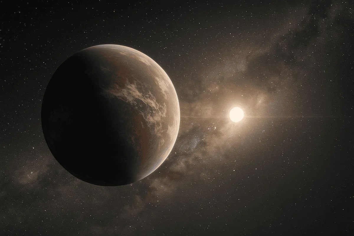 Vista realista de un exoplaneta con su estrella cercana
