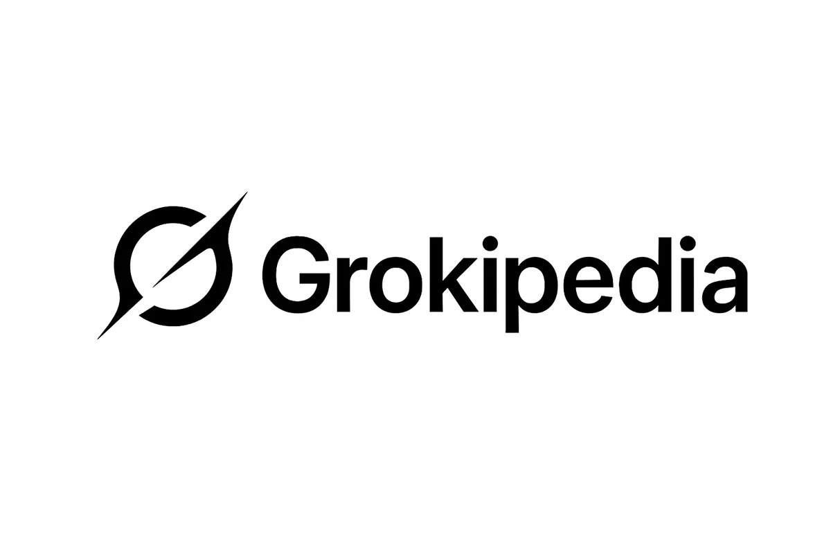 Logotipo de “Grokipedia” sobre fondo blanco