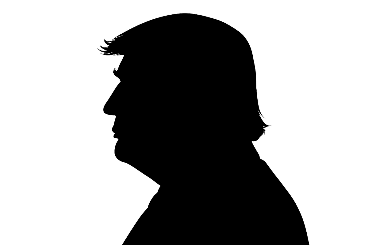 Silueta negra del expresidente de Estados Unidos Donald Trump sobre fondo blanco
