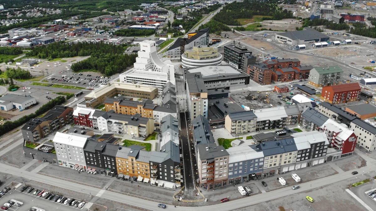 Vista aérea del nuevo centro urbano de Kiruna, Suecia
