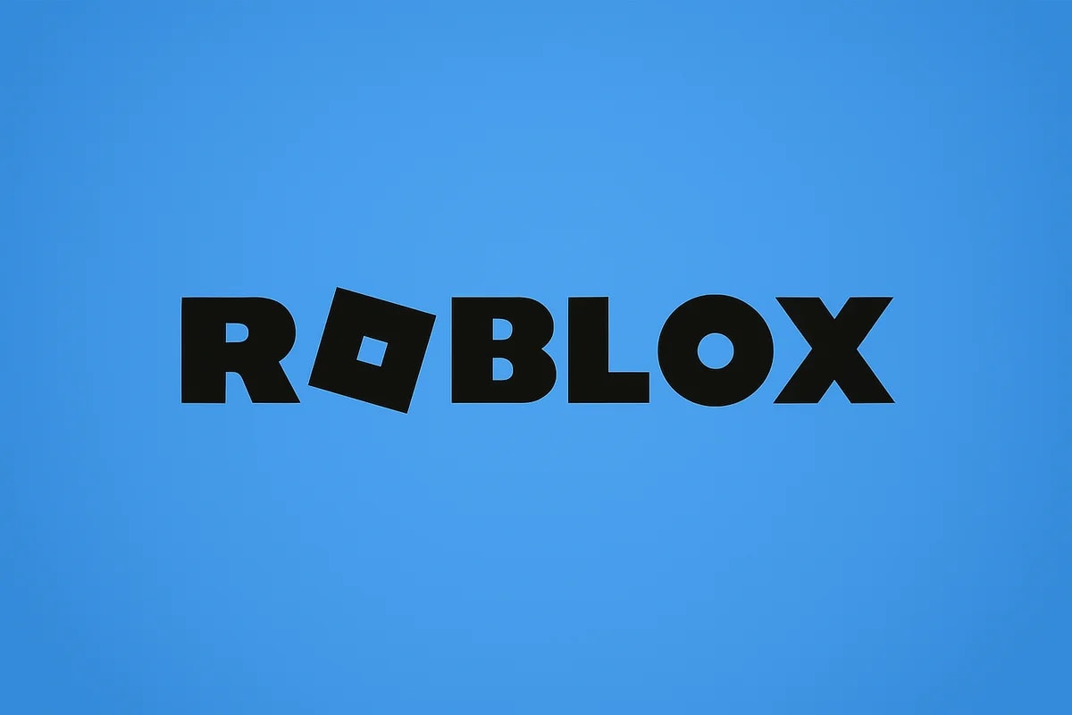 Logotipo de Roblox en color negro sobre fondo azul,