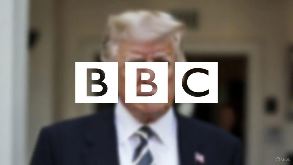 Texto de la BBC sobre un fondo borroso de Donald