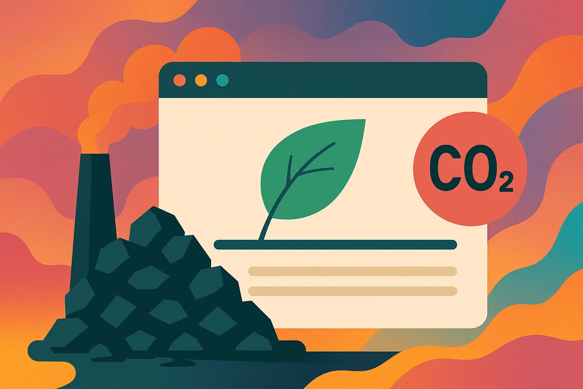 lustración moderna que muestra el impacto ambiental de los sitios web y sus emisiones de carbono