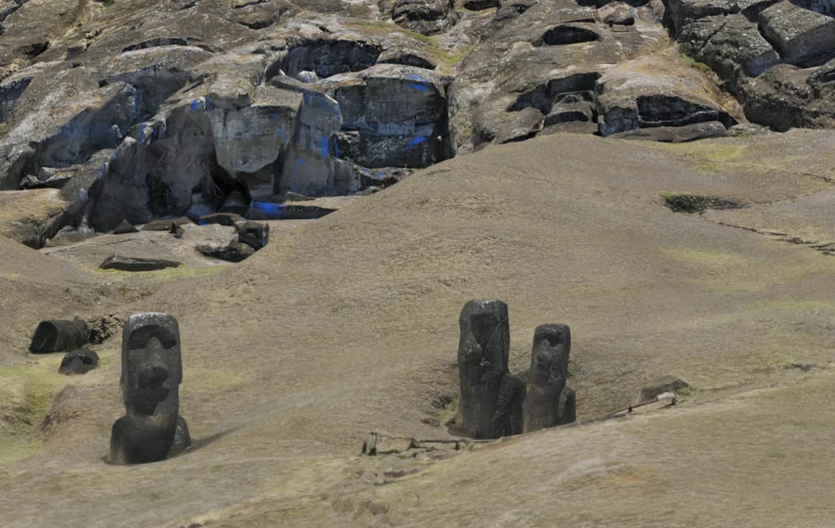 Modelo tridimensional de la cantera de Rano Raraku generado a partir de miles de imágenes aéreas