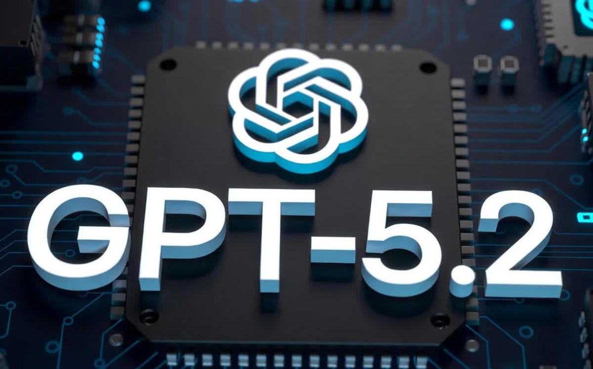 Render de un chip con el logotipo de OpenAI y el texto GPT-5.2 resaltado sobre un circuito electrónico