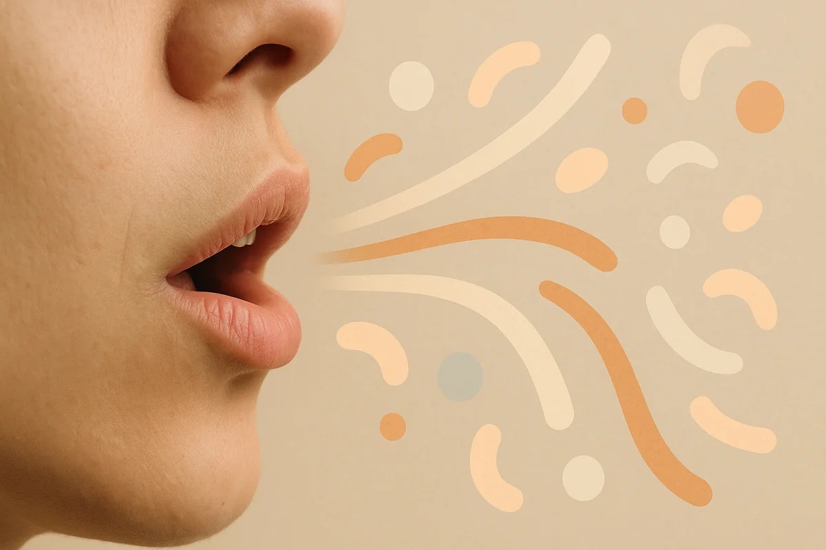 Boca humana emitiendo ondas acústicas