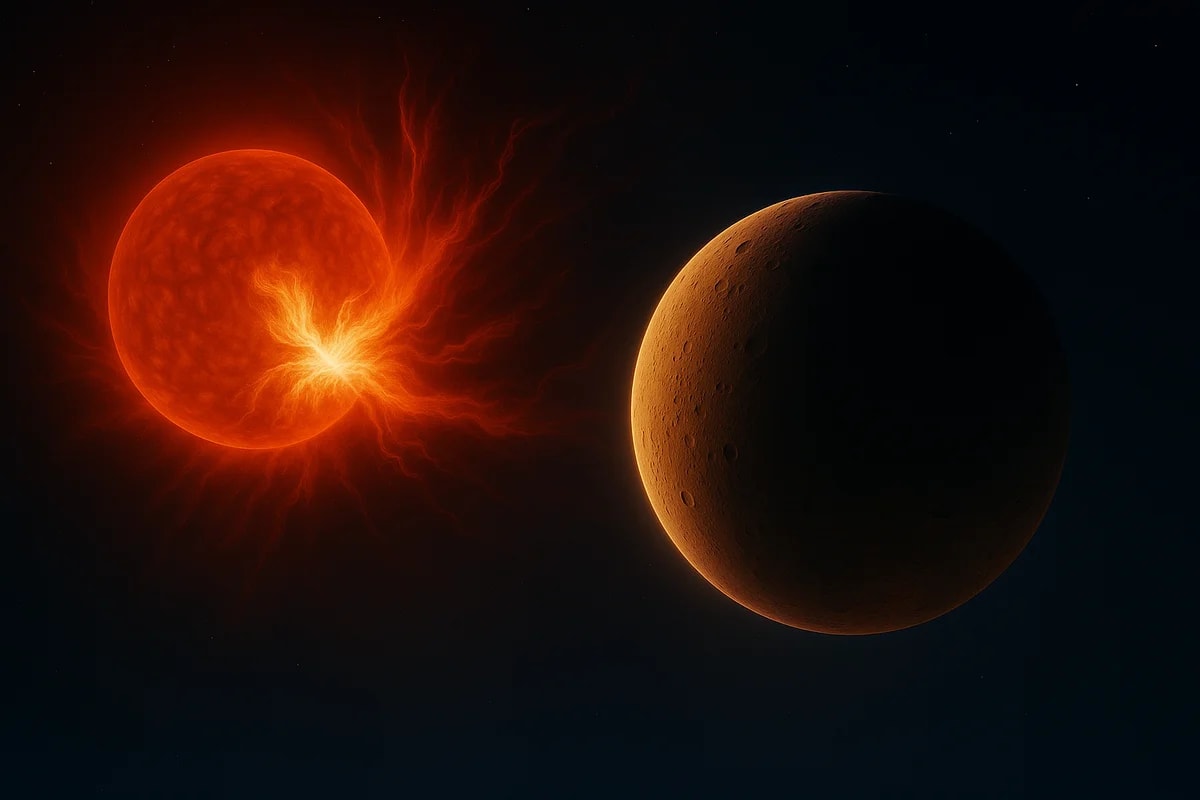 Erupción brillante de una estrella cercana a un planeta rocoso