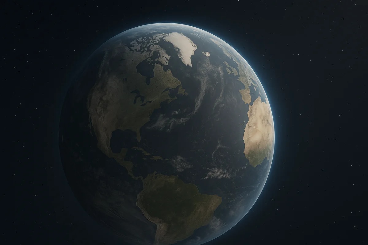 Vista parcial de la Tierra desde el espacio mostrando el hemisferio norte con tonos más apagados