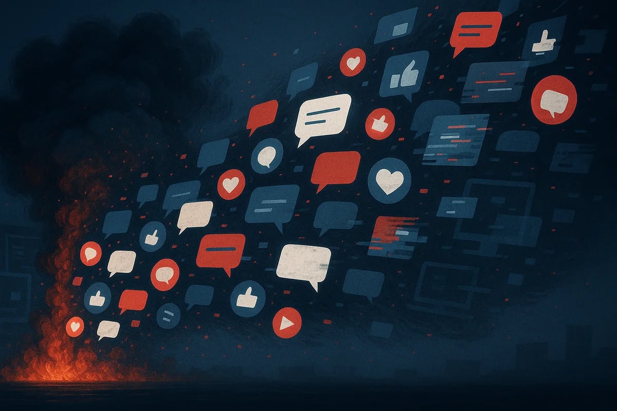 Íconos de redes sociales flotando sobre un fondo oscuro