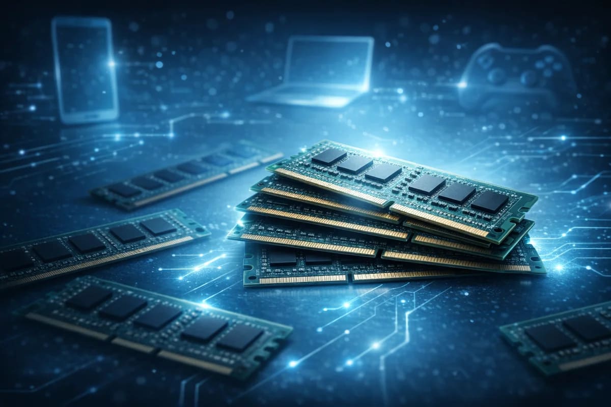 Módulos de memoria RAM iluminados sobre fondo azul tecnológico